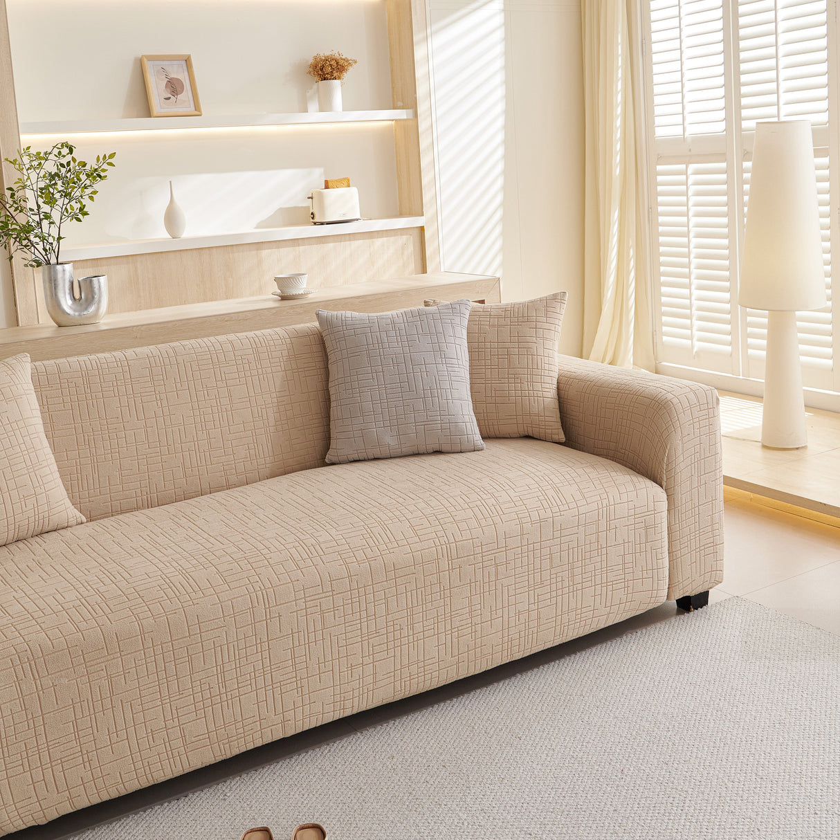 Embossed Lines Couch Covers Stretchable Non-Slip & Washable Sofa Slipcovers