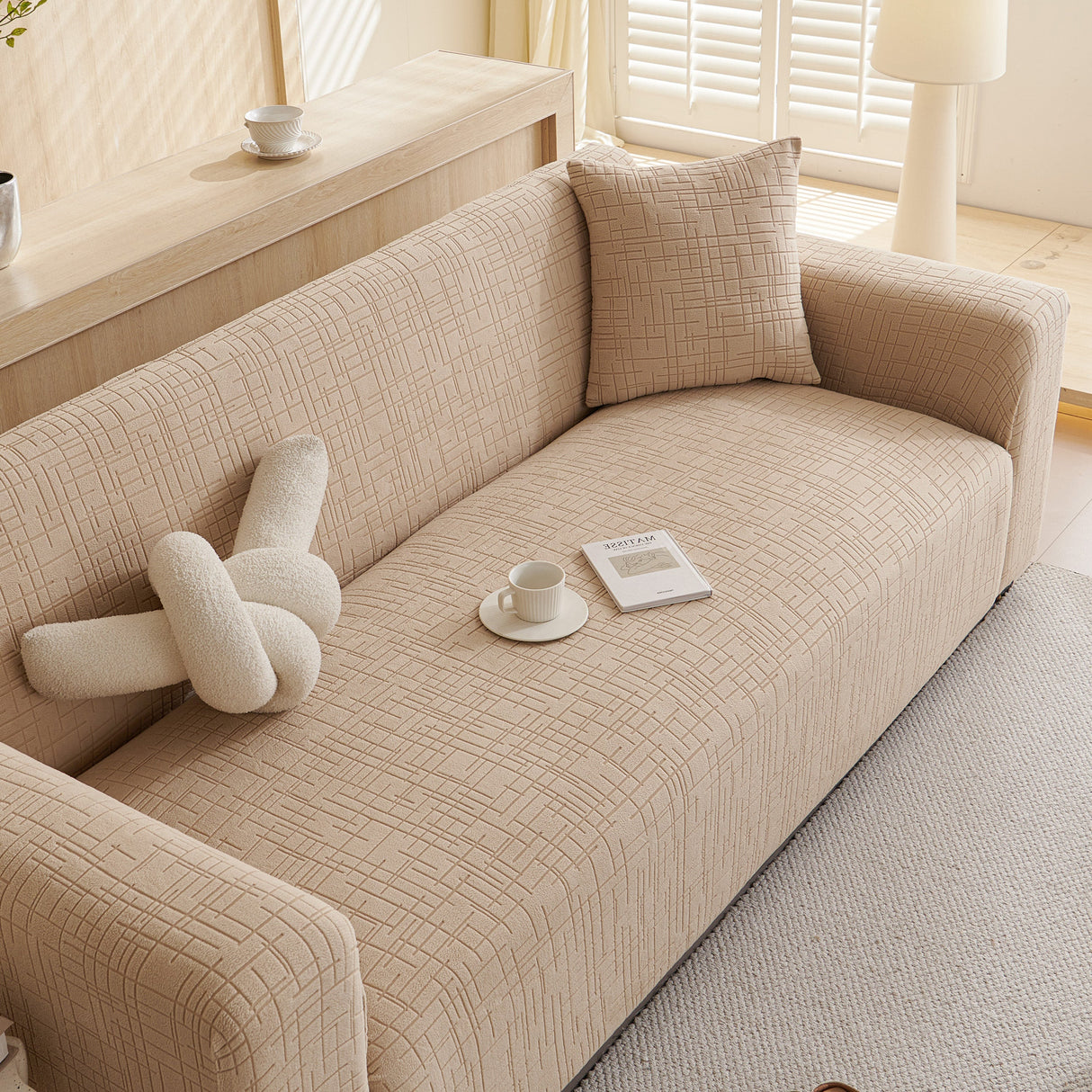 Embossed Lines Couch Covers Stretchable Non-Slip & Washable Sofa Slipcovers