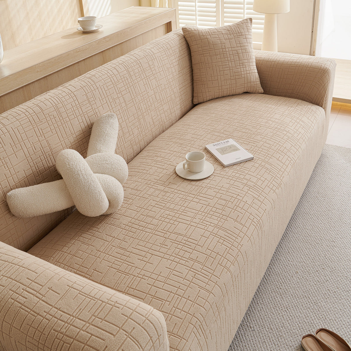Embossed Lines Couch Covers Stretchable Non-Slip & Washable Sofa Slipcovers