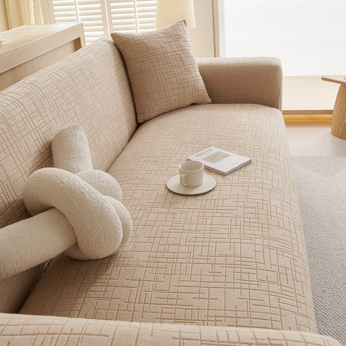 Embossed Lines Couch Covers Stretchable Non-Slip & Washable Sofa Slipcovers
