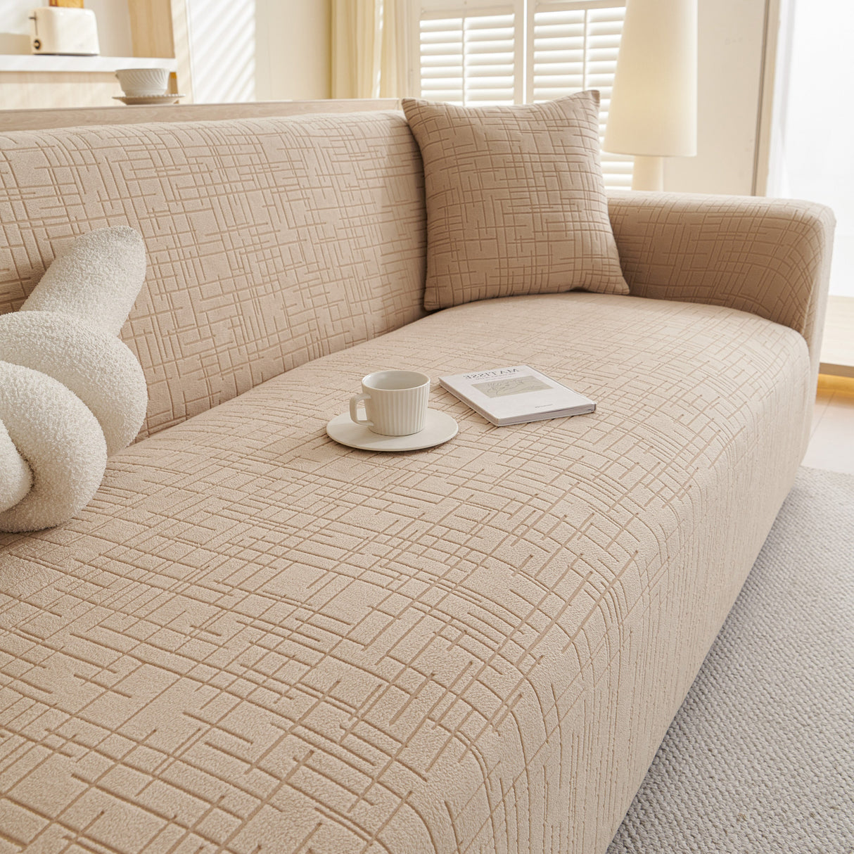 Embossed Lines Couch Covers Stretchable Non-Slip & Washable Sofa Slipcovers