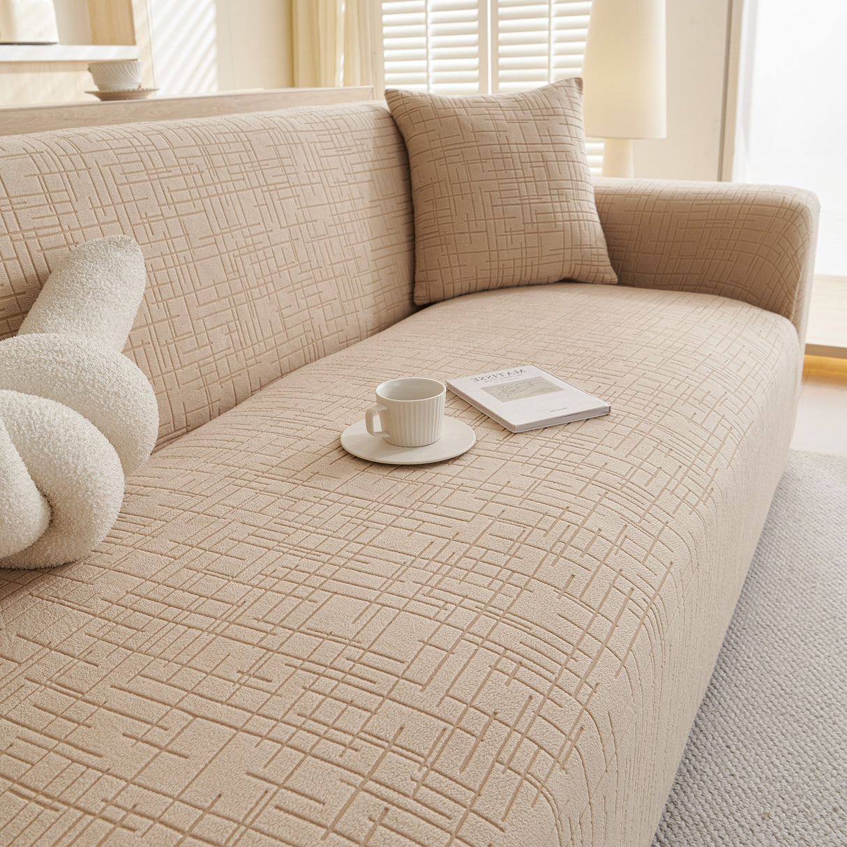 Embossed Lines Couch Covers Stretchable Non-Slip & Washable Sofa Slipcovers