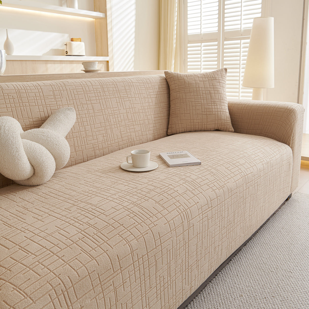 Embossed Lines Couch Covers Stretchable Non-Slip & Washable Sofa Slipcovers