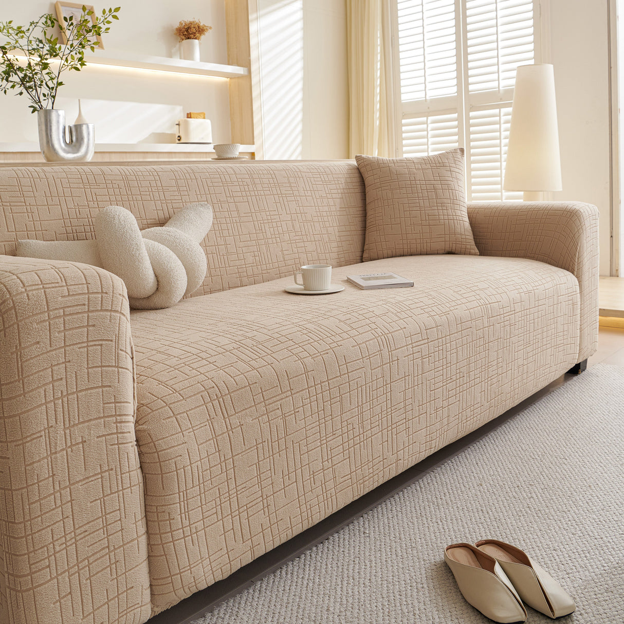 Embossed Lines Couch Covers Stretchable Non-Slip & Washable Sofa Slipcovers