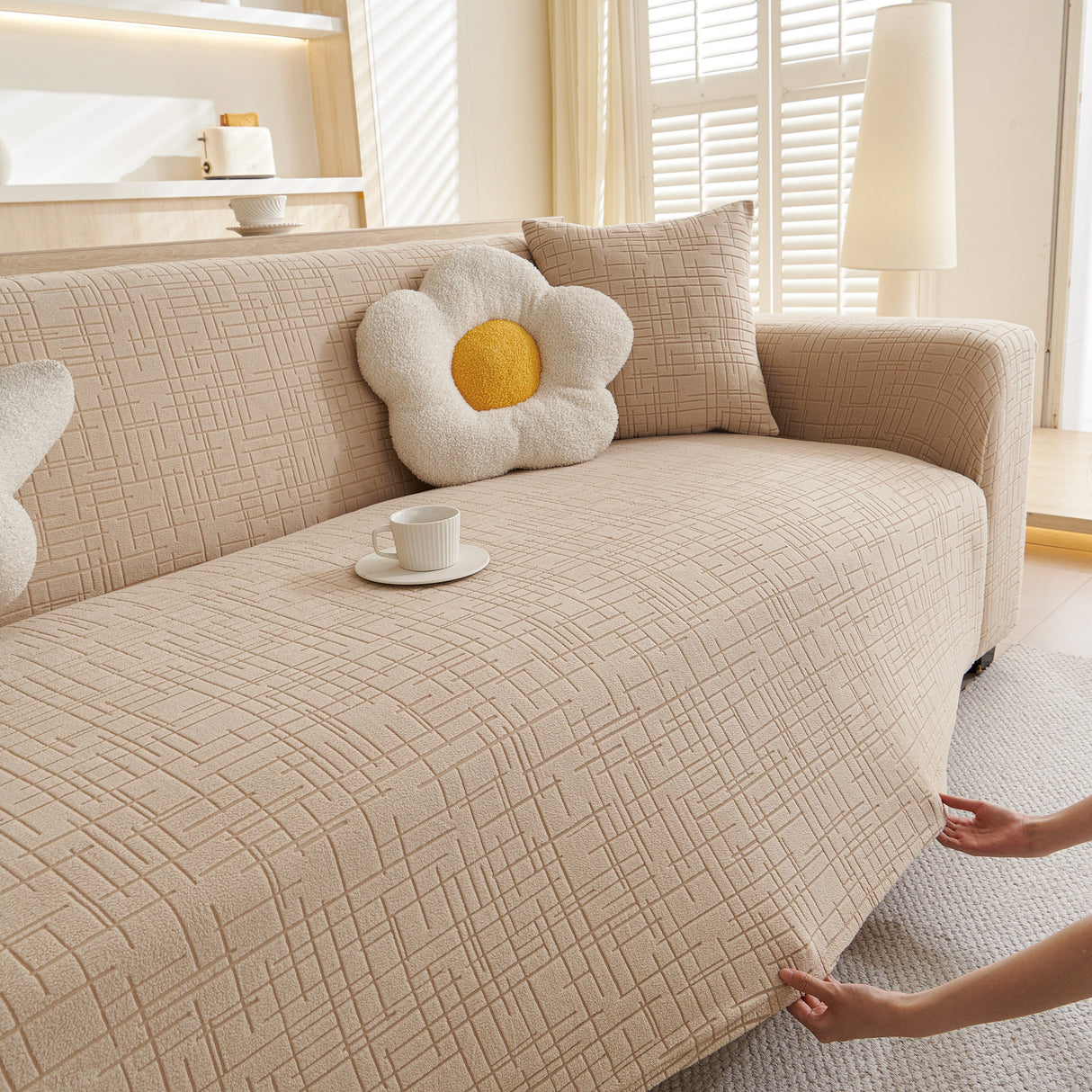 Embossed Lines Couch Covers Stretchable Non-Slip & Washable Sofa Slipcovers