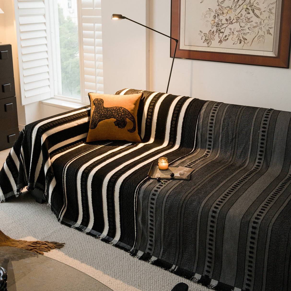 Bohemian Striped Sofa Cover, Decor Woven Throw for Couch, Loveseat, or Sectional