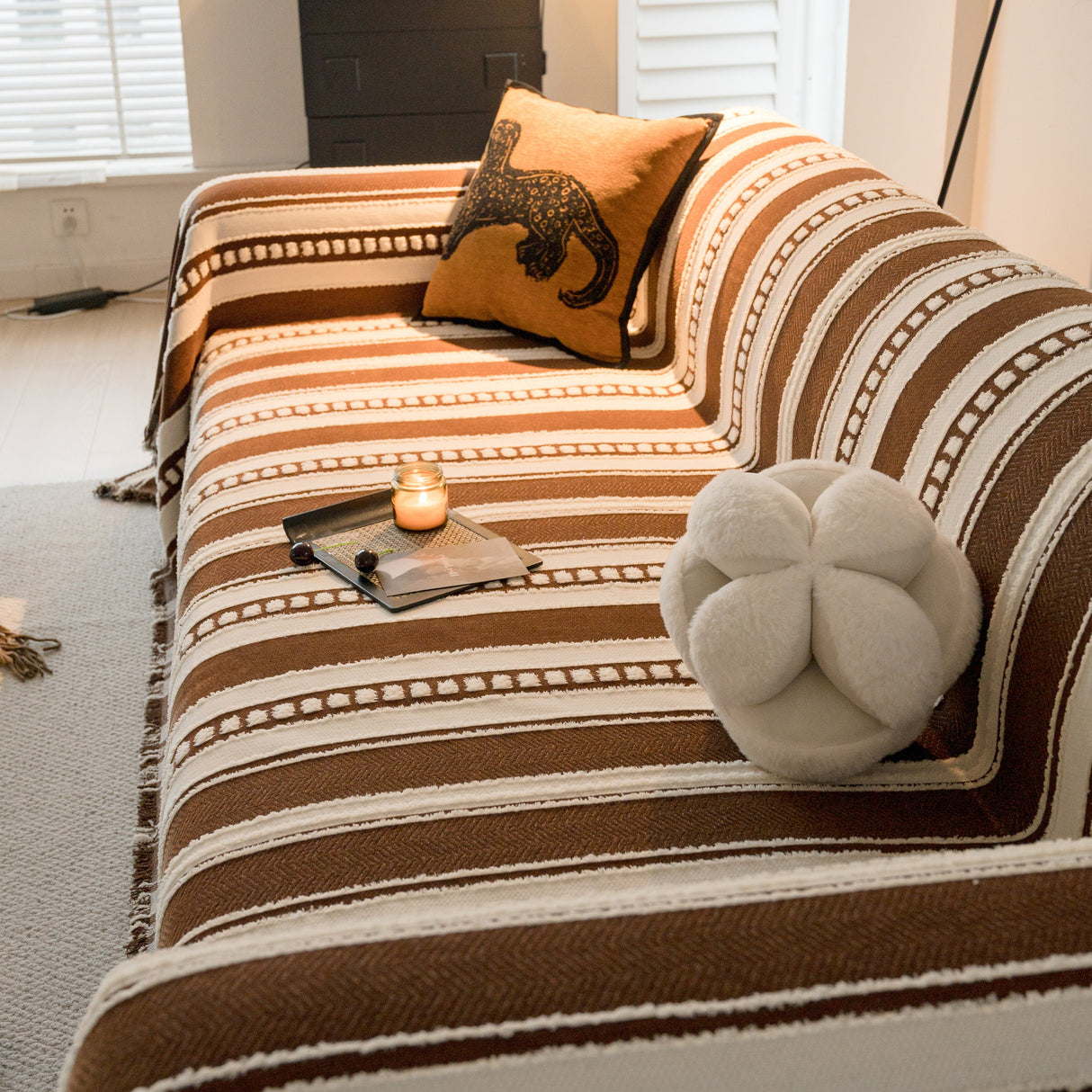 Bohemian Striped Sofa Cover, Decor Woven Throw for Couch, Loveseat, or Sectional