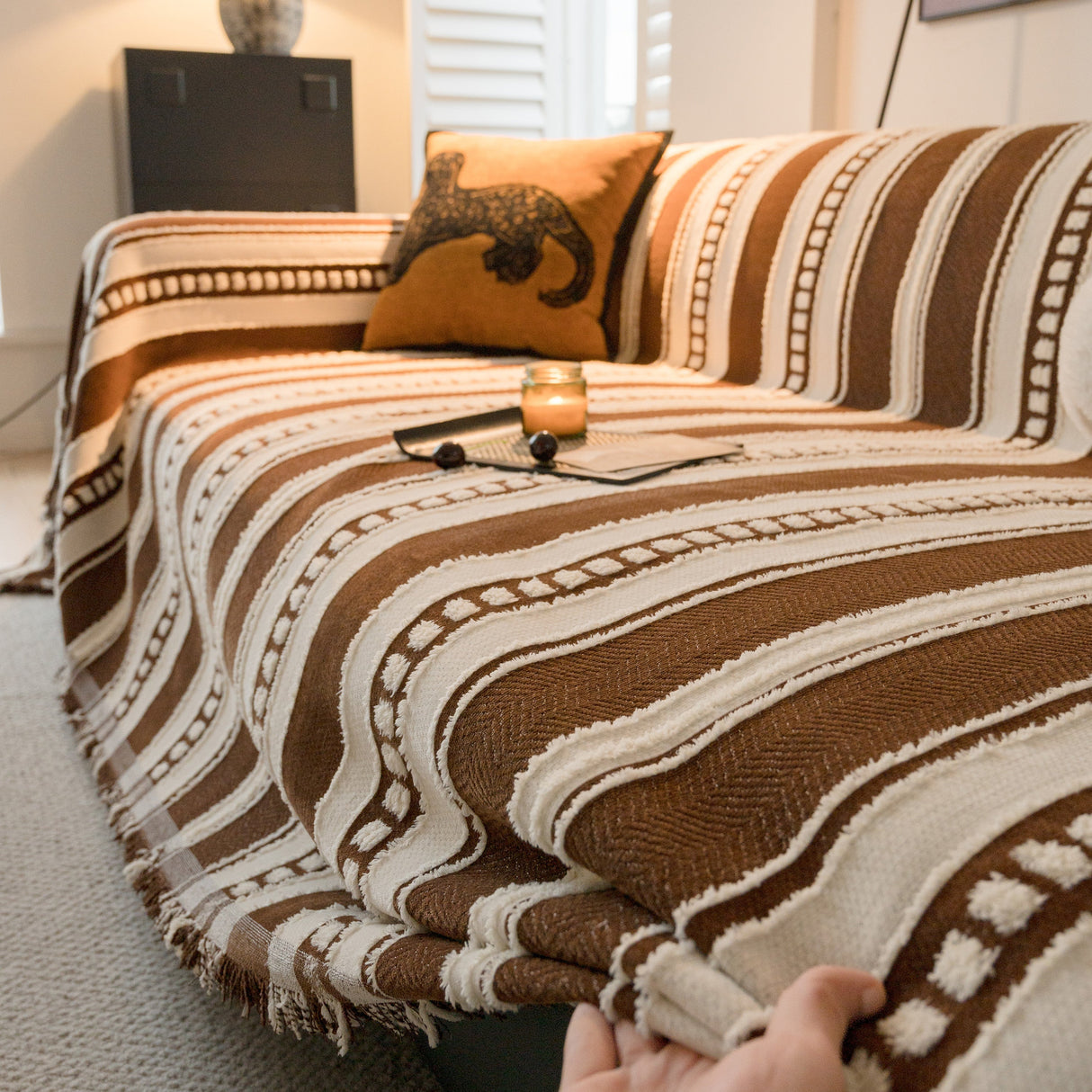 Bohemian Striped Sofa Cover, Decor Woven Throw for Couch, Loveseat, or Sectional