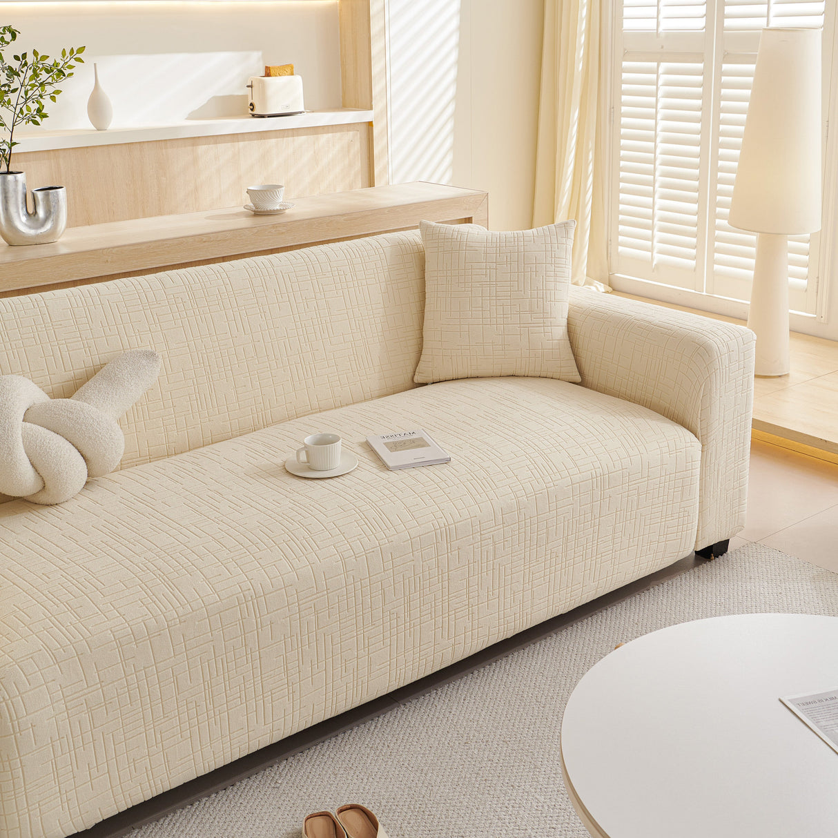 Embossed Lines Couch Covers Stretchable Non-Slip & Washable Sofa Slipcovers