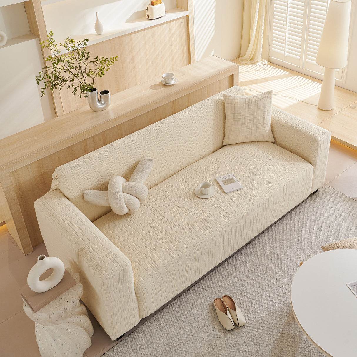 Embossed Lines Couch Covers Stretchable Non-Slip & Washable Sofa Slipcovers