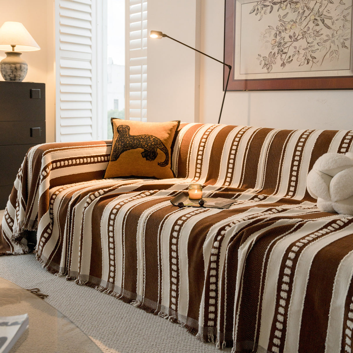 Bohemian Striped Sofa Cover, Decor Woven Throw for Couch, Loveseat, or Sectional