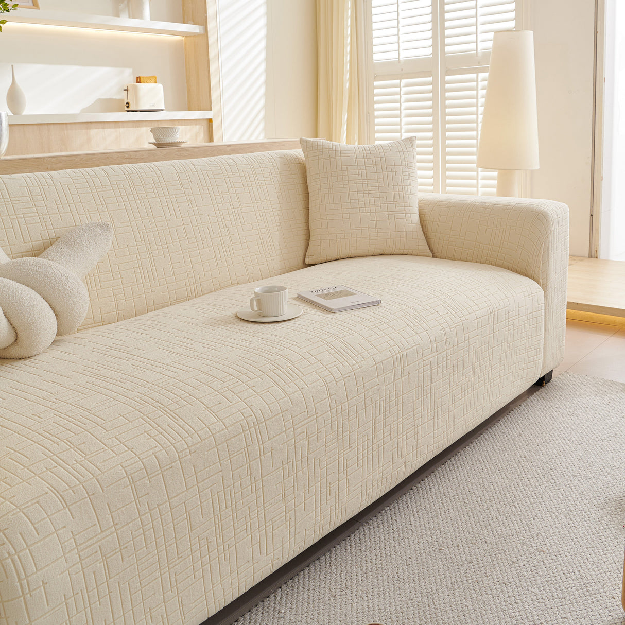 Embossed Lines Couch Covers Stretchable Non-Slip & Washable Sofa Slipcovers