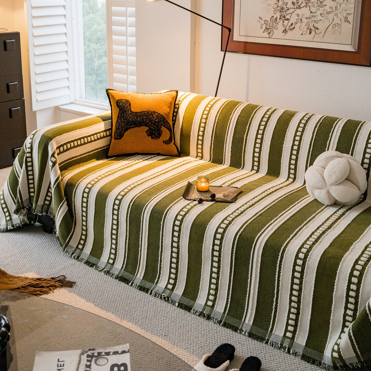 Bohemian Striped Sofa Cover, Decor Woven Throw for Couch, Loveseat, or Sectional