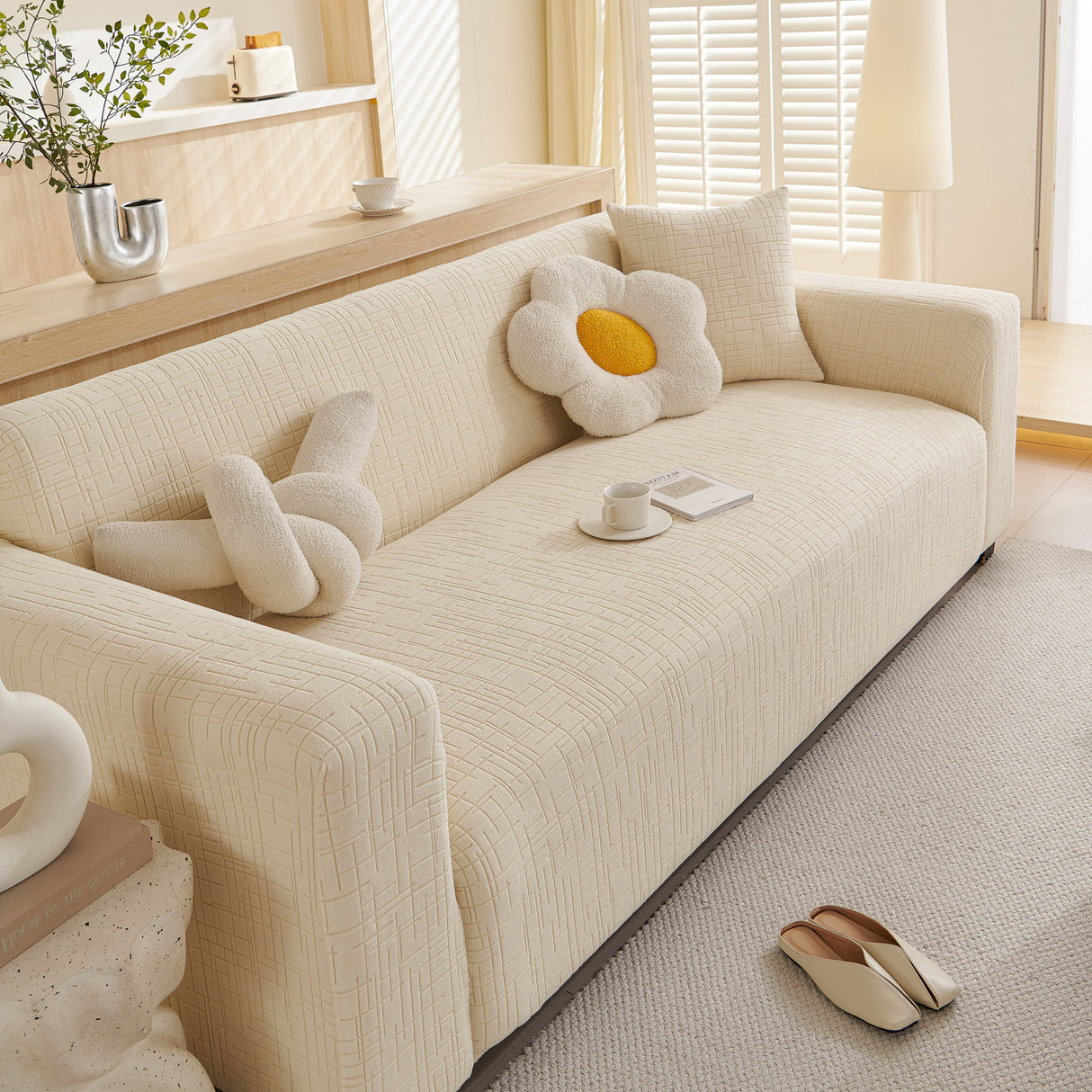 Embossed Lines Couch Covers Stretchable Non-Slip & Washable Sofa Slipcovers