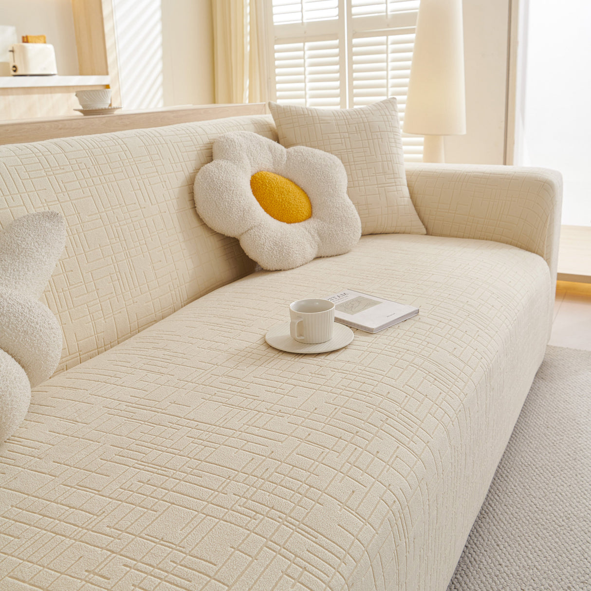 Embossed Lines Couch Covers Stretchable Non-Slip & Washable Sofa Slipcovers