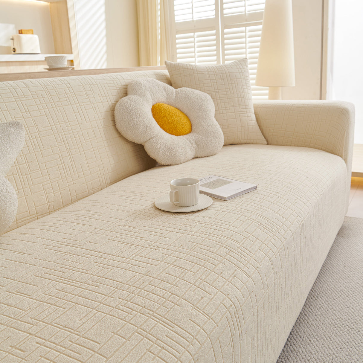 Embossed Lines Couch Covers Stretchable Non-Slip & Washable Sofa Slipcovers
