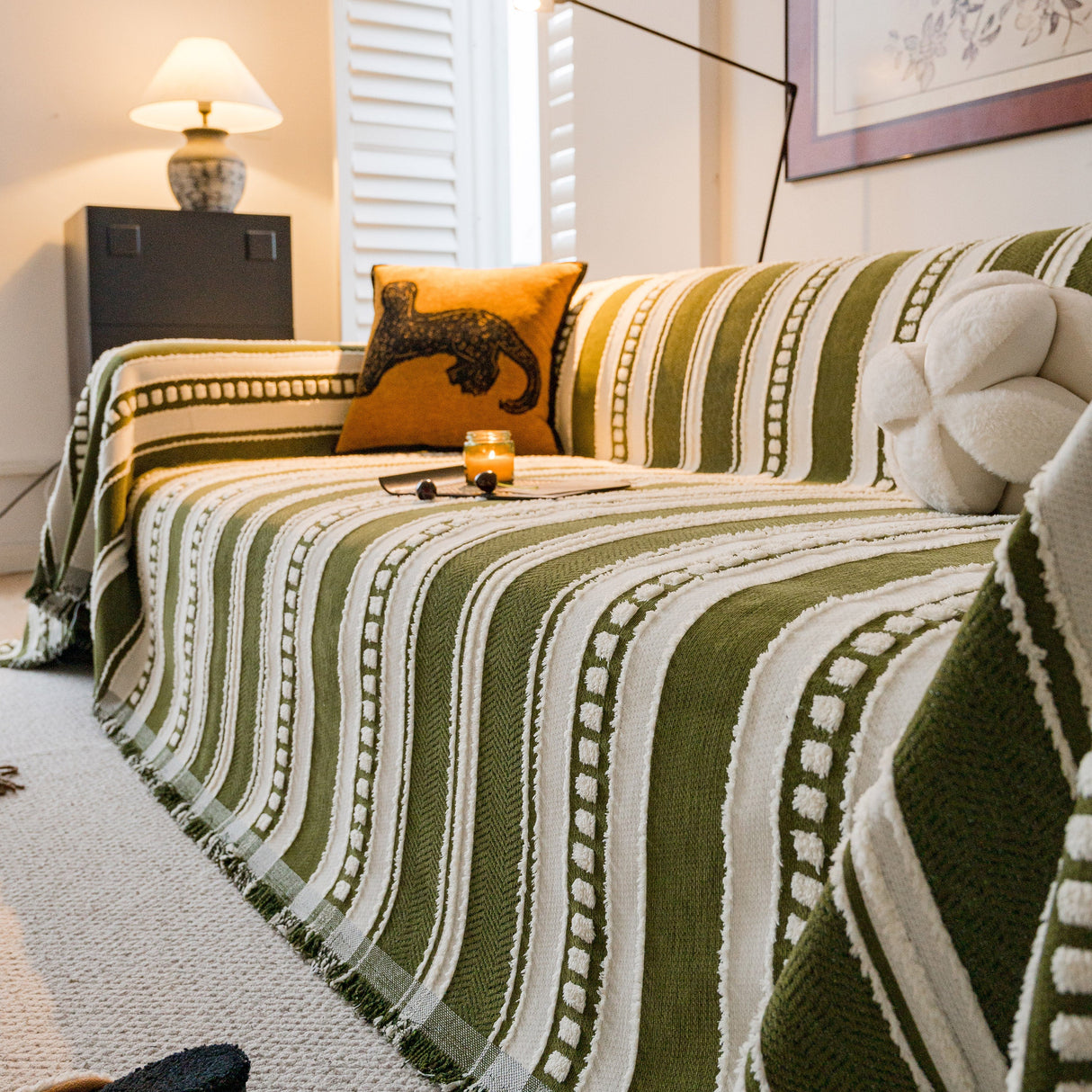 Bohemian Striped Sofa Cover, Decor Woven Throw for Couch, Loveseat, or Sectional