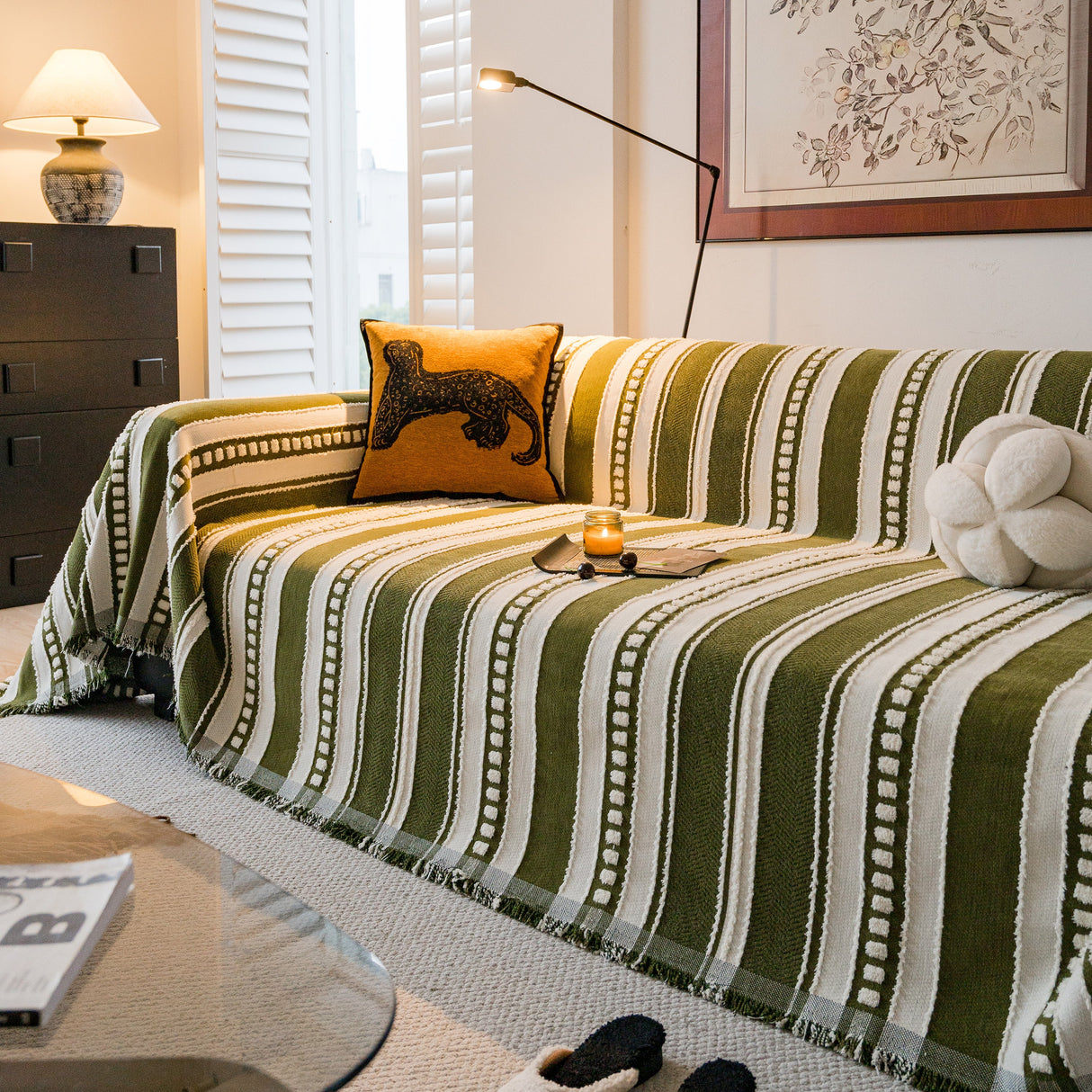 Bohemian Striped Sofa Cover, Decor Woven Throw for Couch, Loveseat, or Sectional