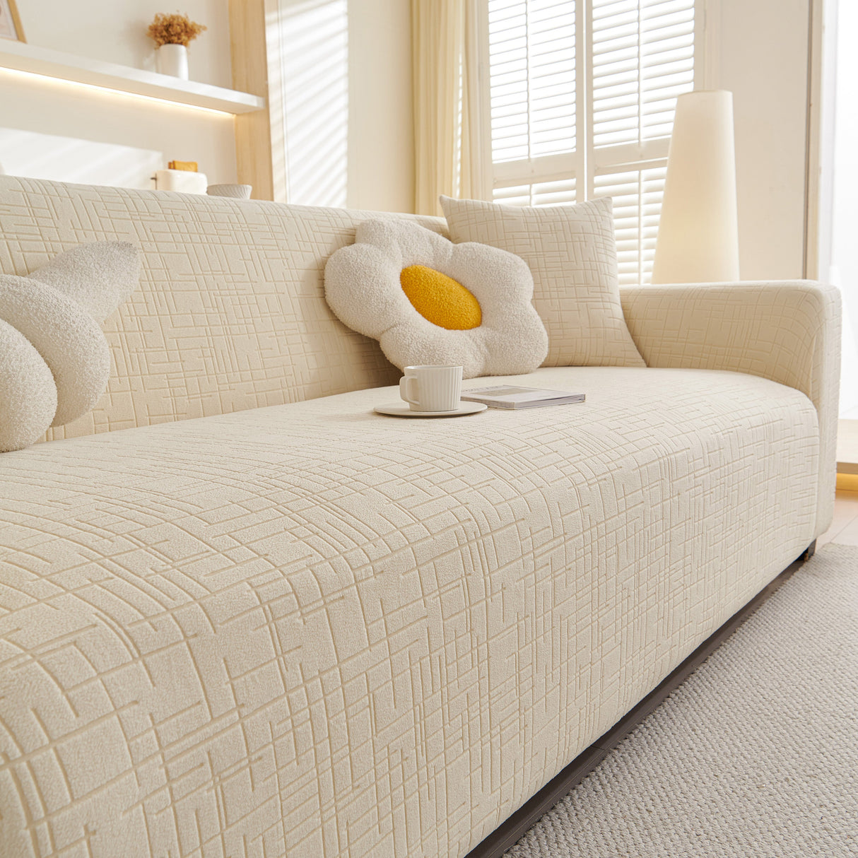 Embossed Lines Couch Covers Stretchable Non-Slip & Washable Sofa Slipcovers