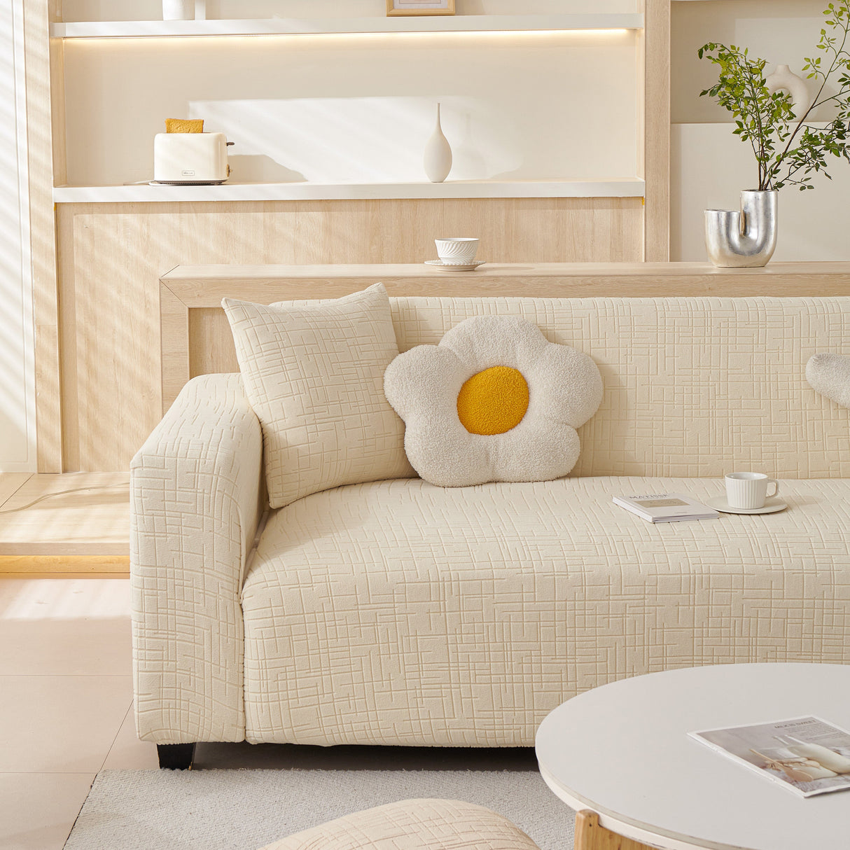 Embossed Lines Couch Covers Stretchable Non-Slip & Washable Sofa Slipcovers