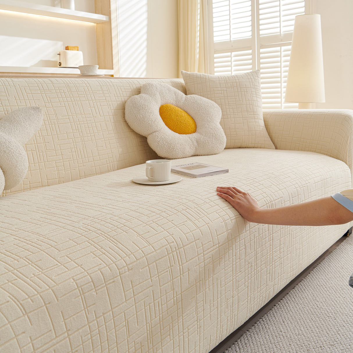 Embossed Lines Couch Covers Stretchable Non-Slip & Washable Sofa Slipcovers