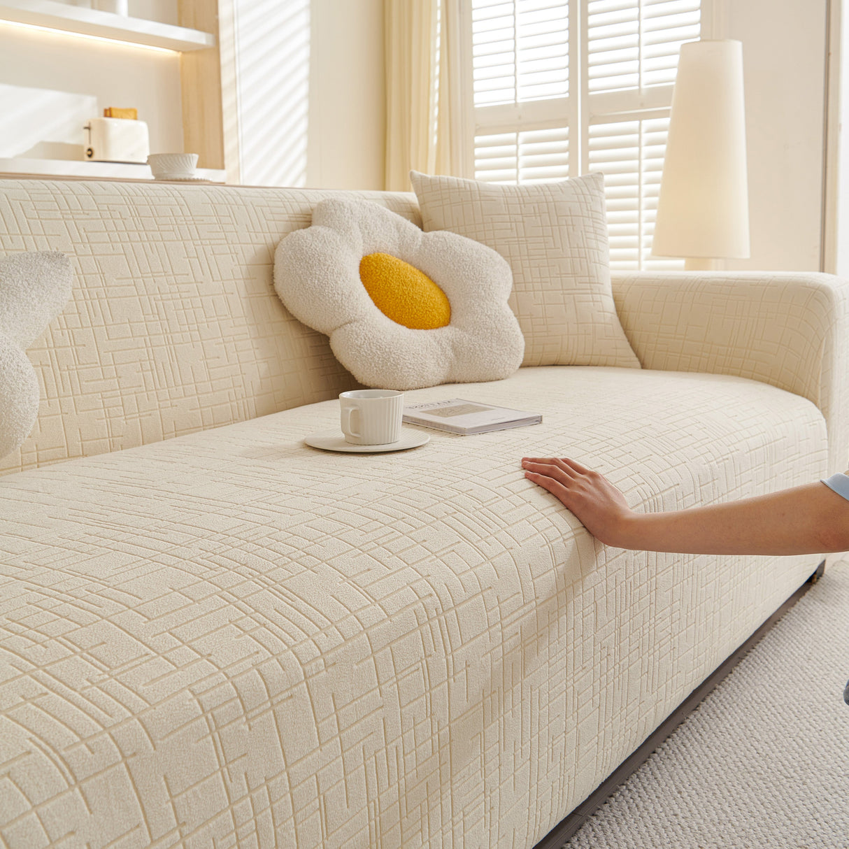 Embossed Lines Couch Covers Stretchable Non-Slip & Washable Sofa Slipcovers
