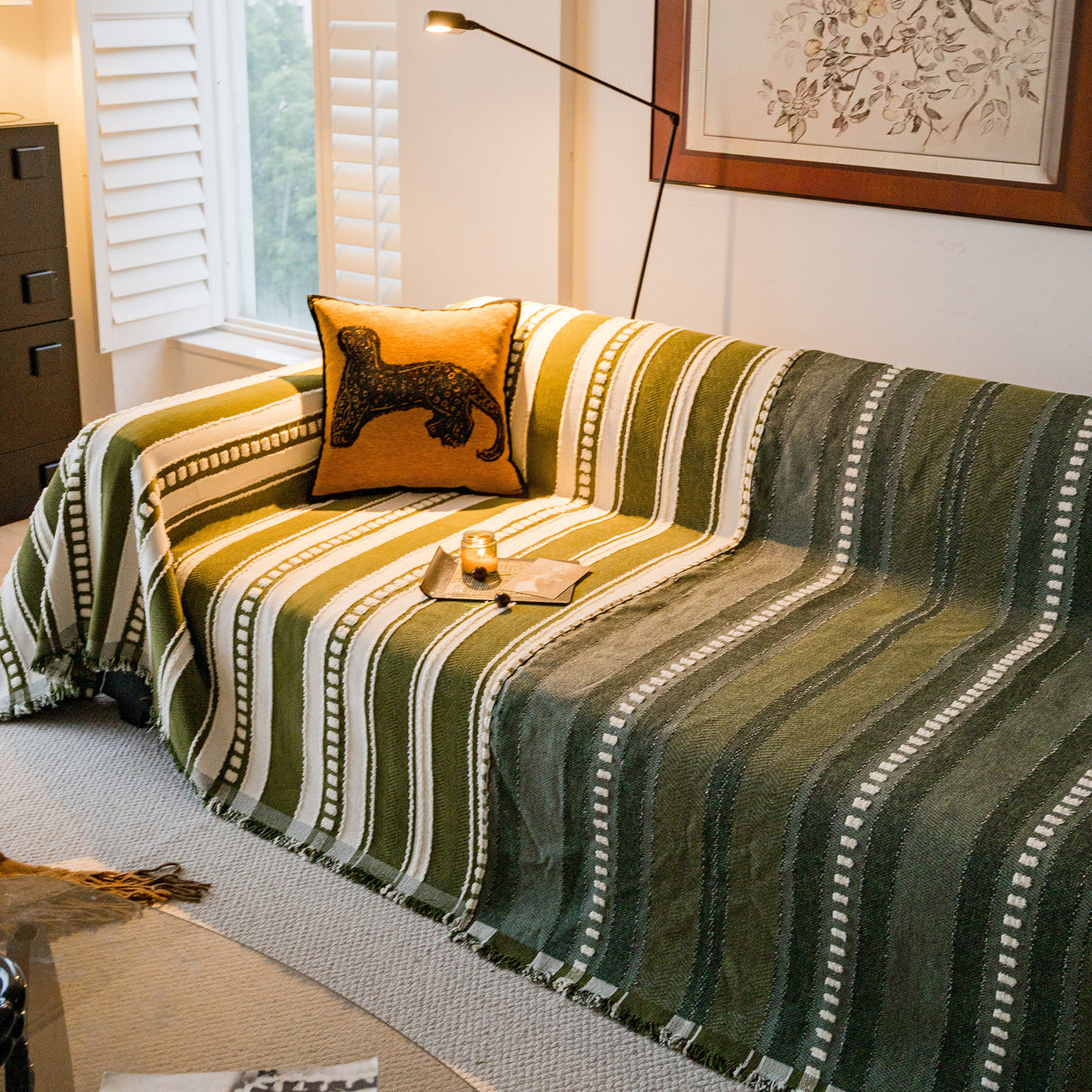 Bohemian Striped Sofa Cover, Decor Woven Throw for Couch, Loveseat, or Sectional