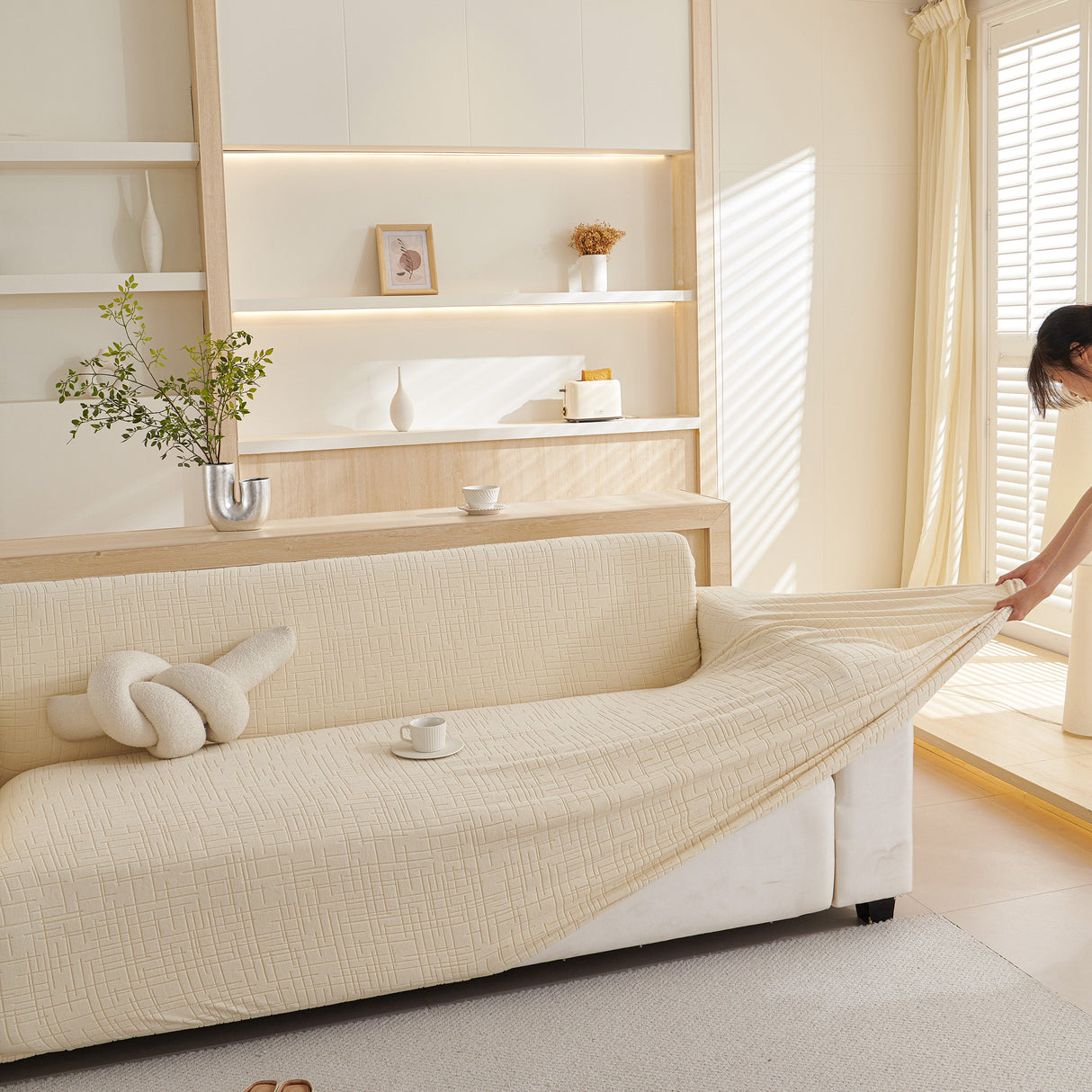 Embossed Lines Couch Covers Stretchable Non-Slip & Washable Sofa Slipcovers