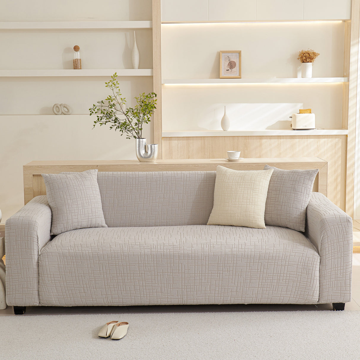 Embossed Lines Couch Covers Stretchable Non-Slip & Washable Sofa Slipcovers
