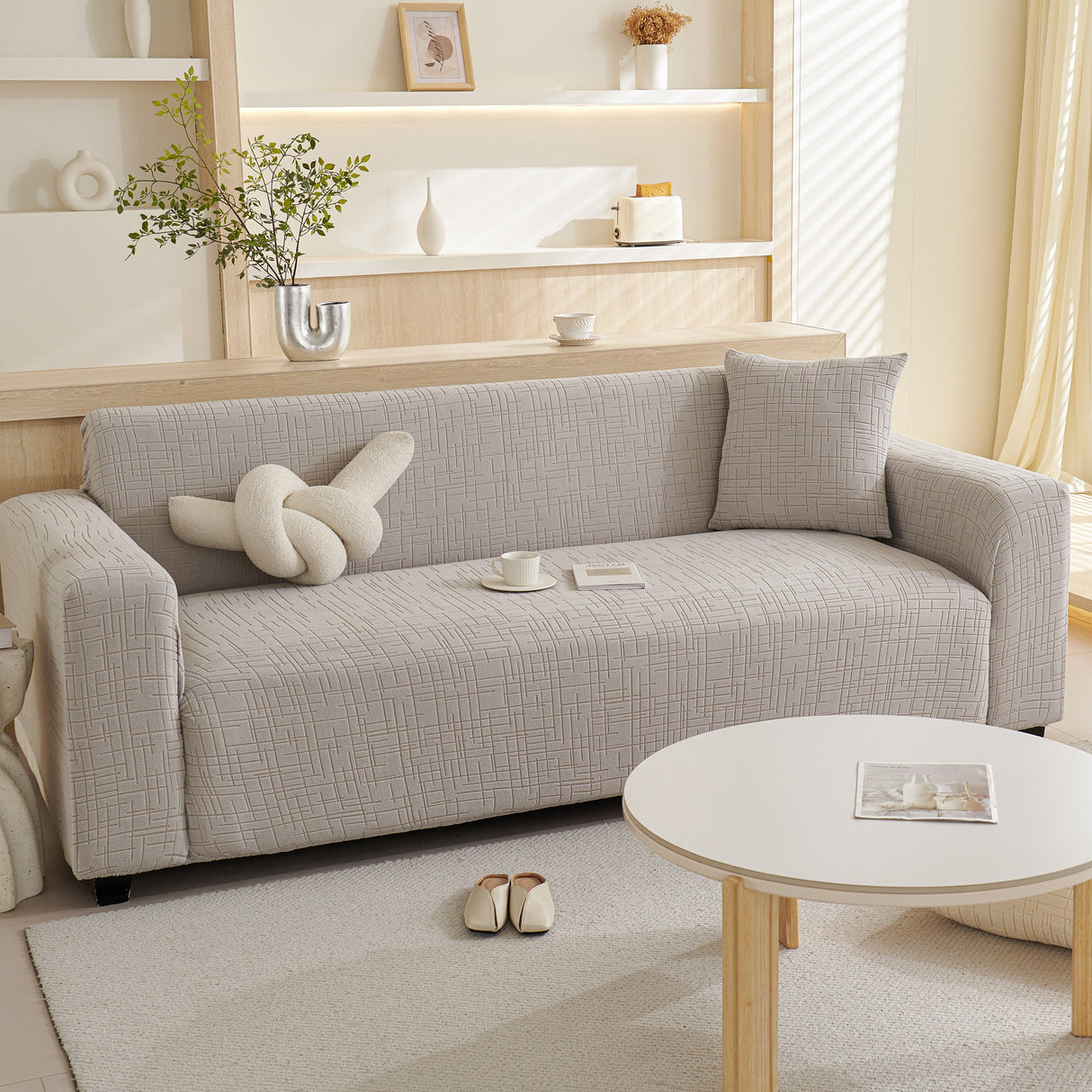 Embossed Lines Couch Covers Stretchable Non-Slip & Washable Sofa Slipcovers