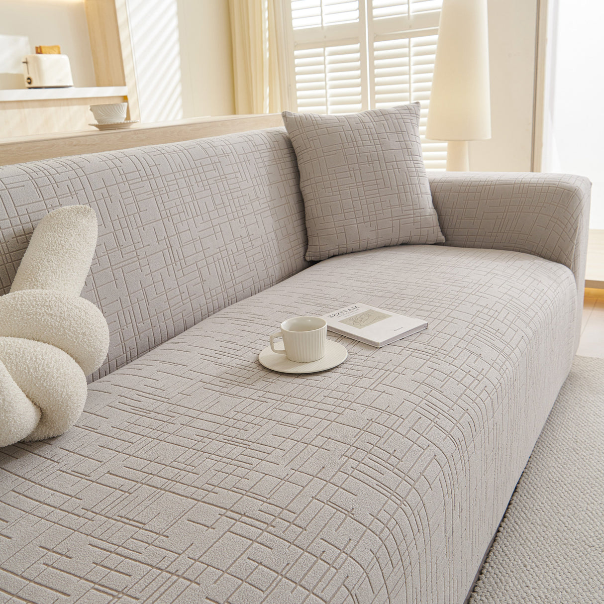Embossed Lines Couch Covers Stretchable Non-Slip & Washable Sofa Slipcovers