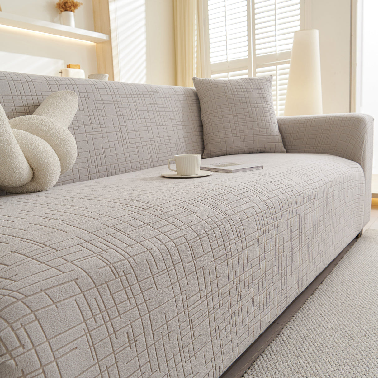 Embossed Lines Couch Covers Stretchable Non-Slip & Washable Sofa Slipcovers