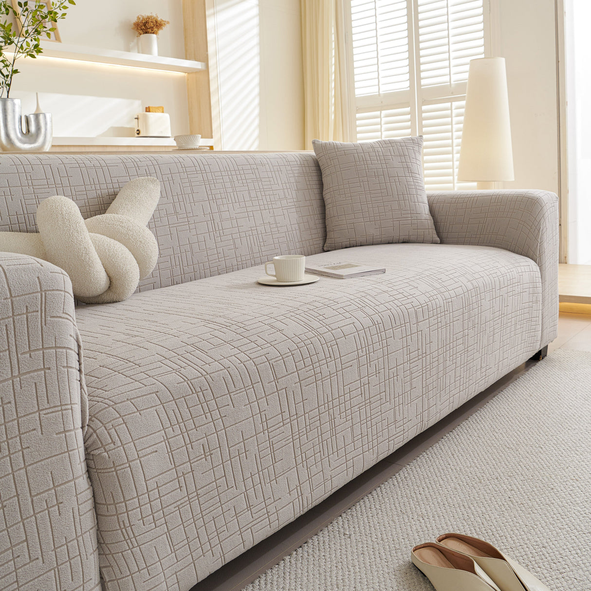 Embossed Lines Couch Covers Stretchable Non-Slip & Washable Sofa Slipcovers
