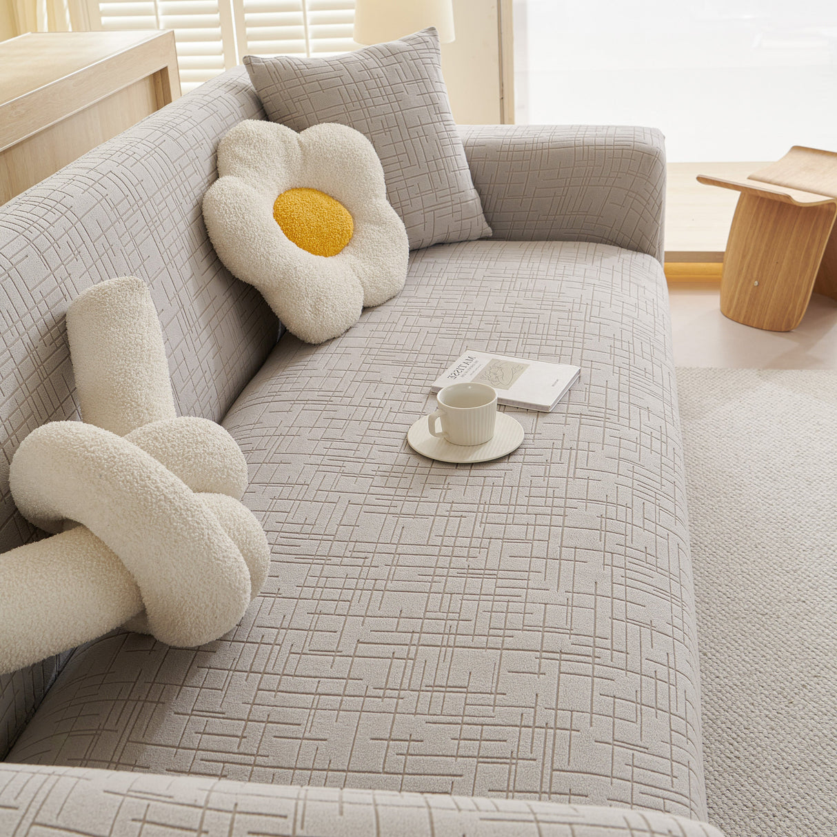 Embossed Lines Couch Covers Stretchable Non-Slip & Washable Sofa Slipcovers