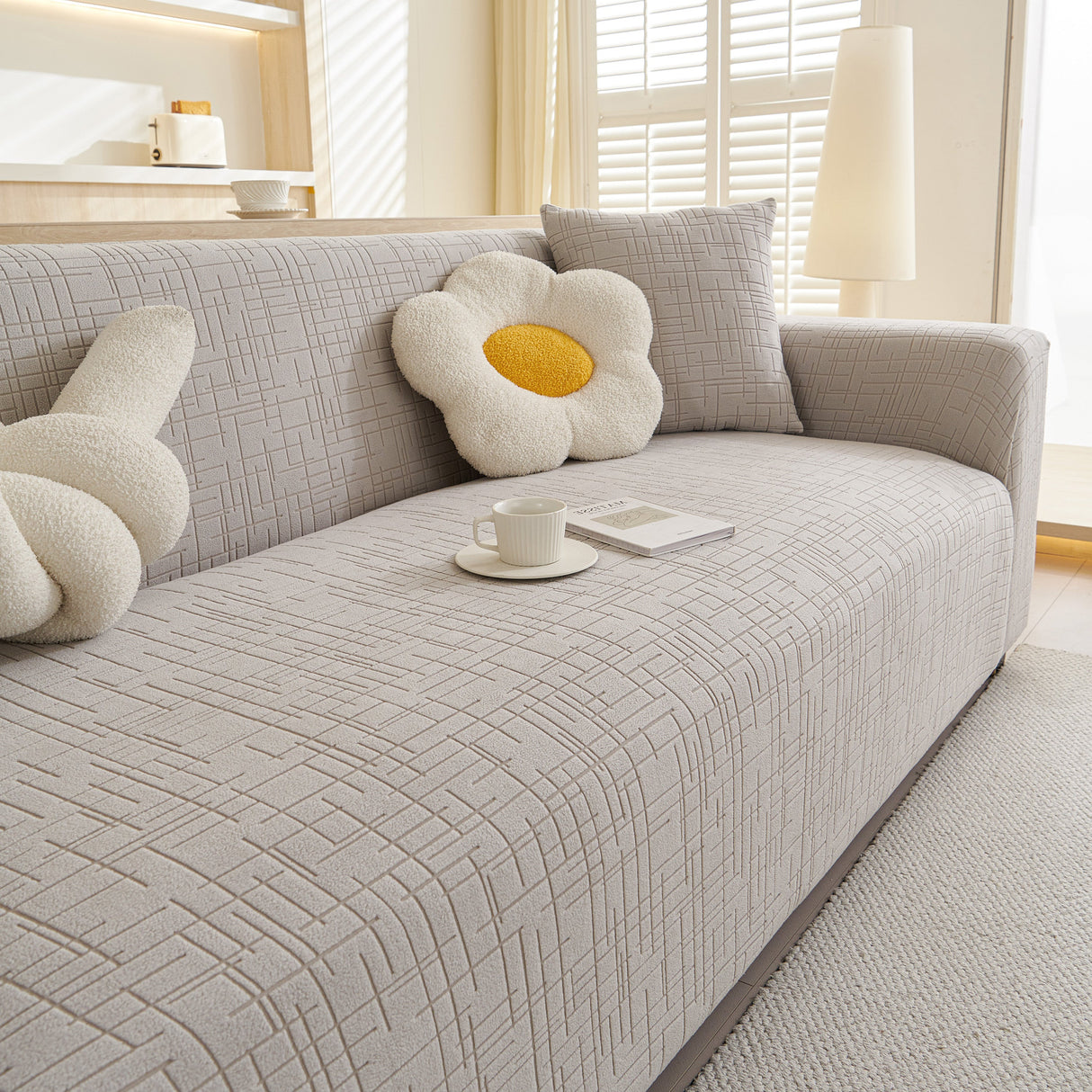 Embossed Lines Couch Covers Stretchable Non-Slip & Washable Sofa Slipcovers