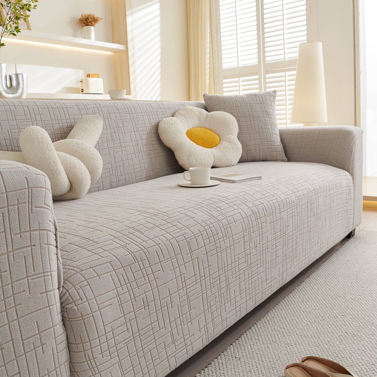 Embossed Lines Couch Covers Stretchable Non-Slip & Washable Sofa Slipcovers