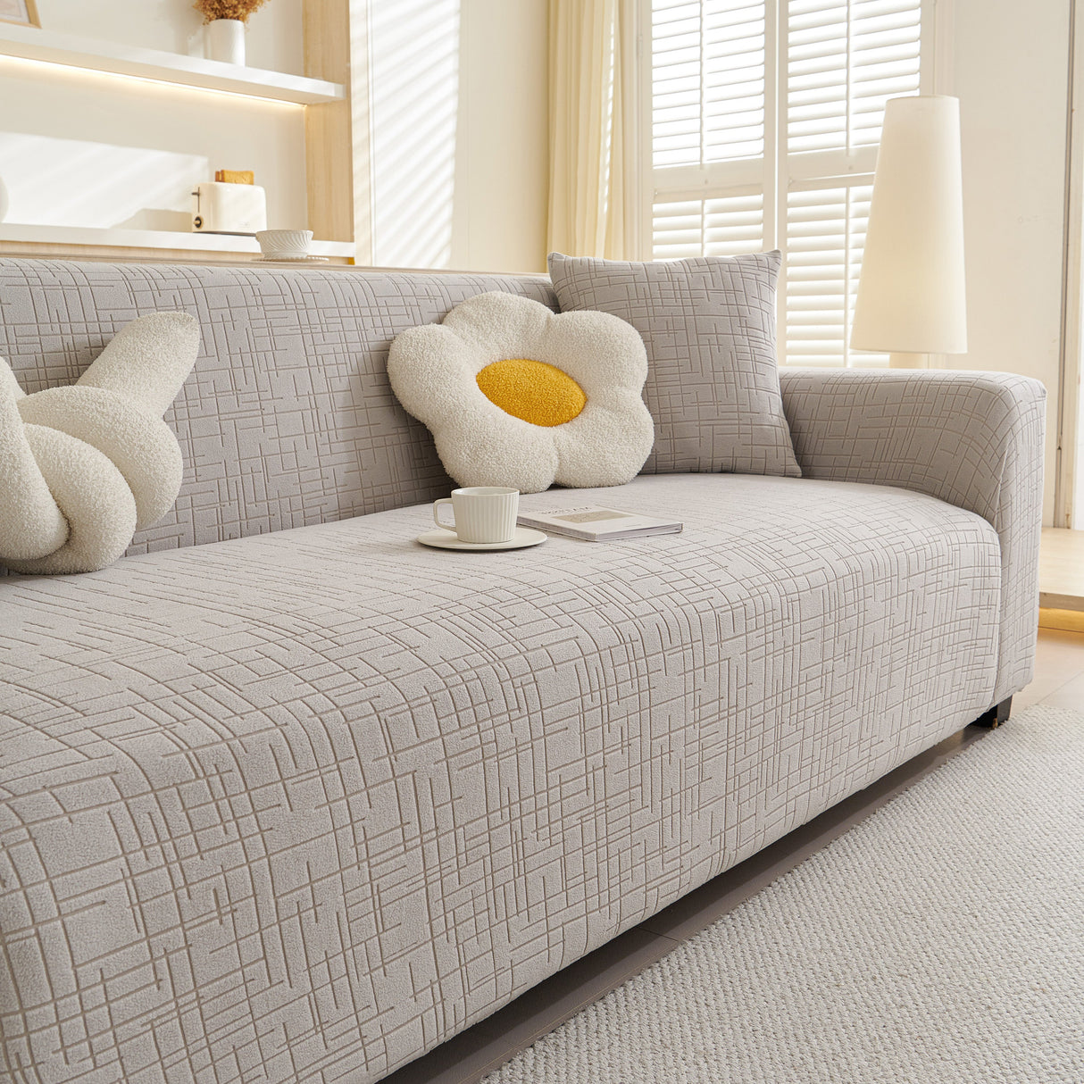 Embossed Lines Couch Covers Stretchable Non-Slip & Washable Sofa Slipcovers