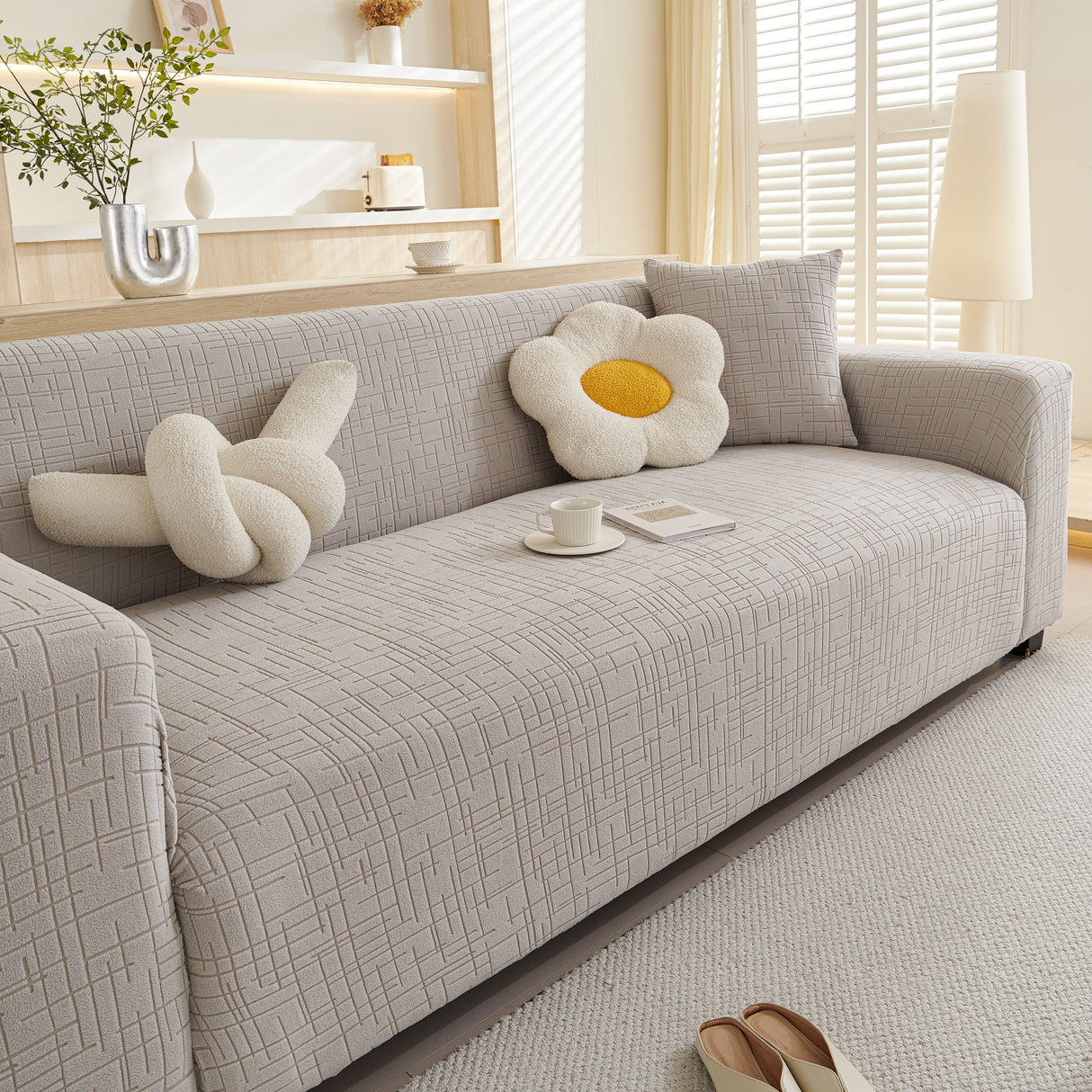 Embossed Lines Couch Covers Stretchable Non-Slip & Washable Sofa Slipcovers
