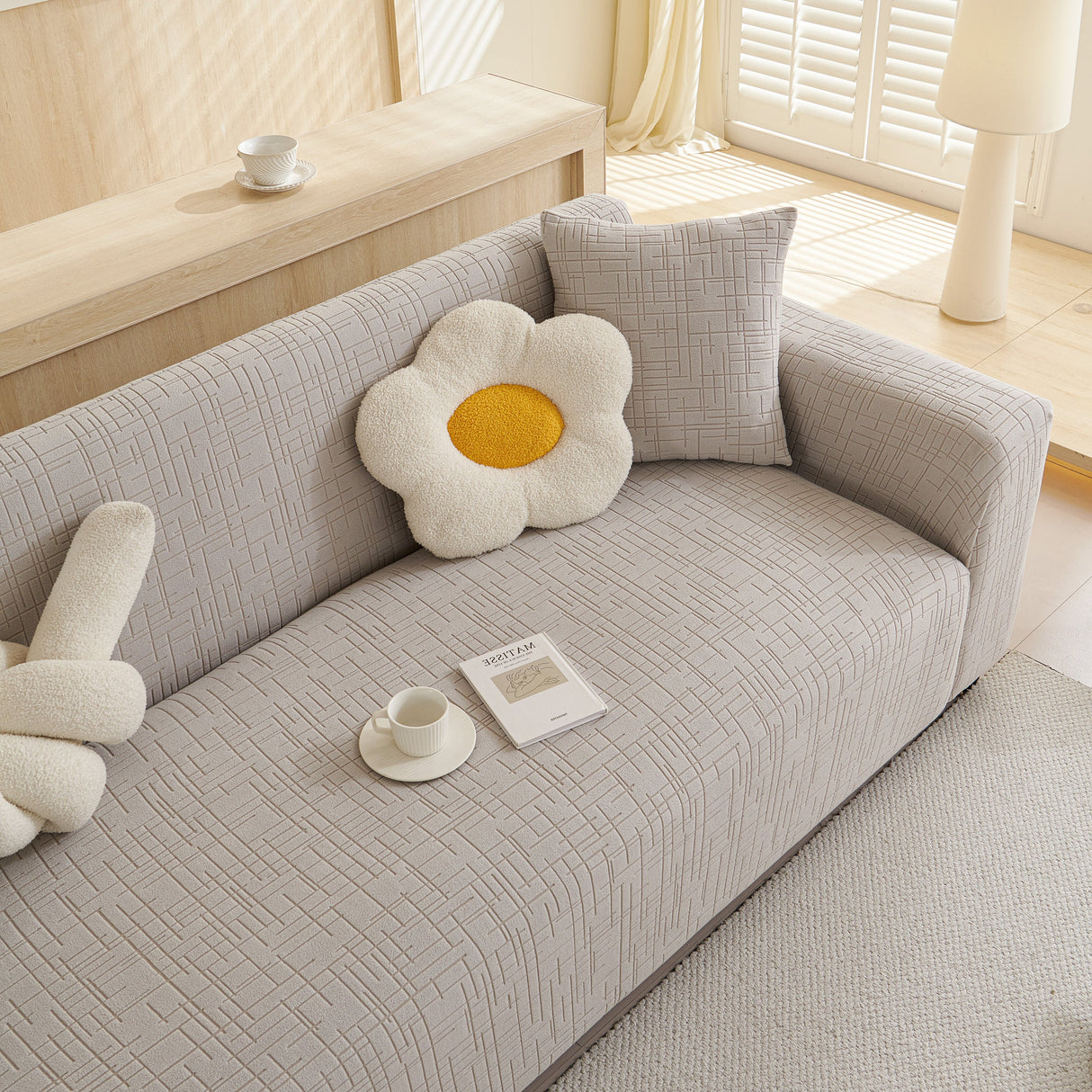 Embossed Lines Couch Covers Stretchable Non-Slip & Washable Sofa Slipcovers