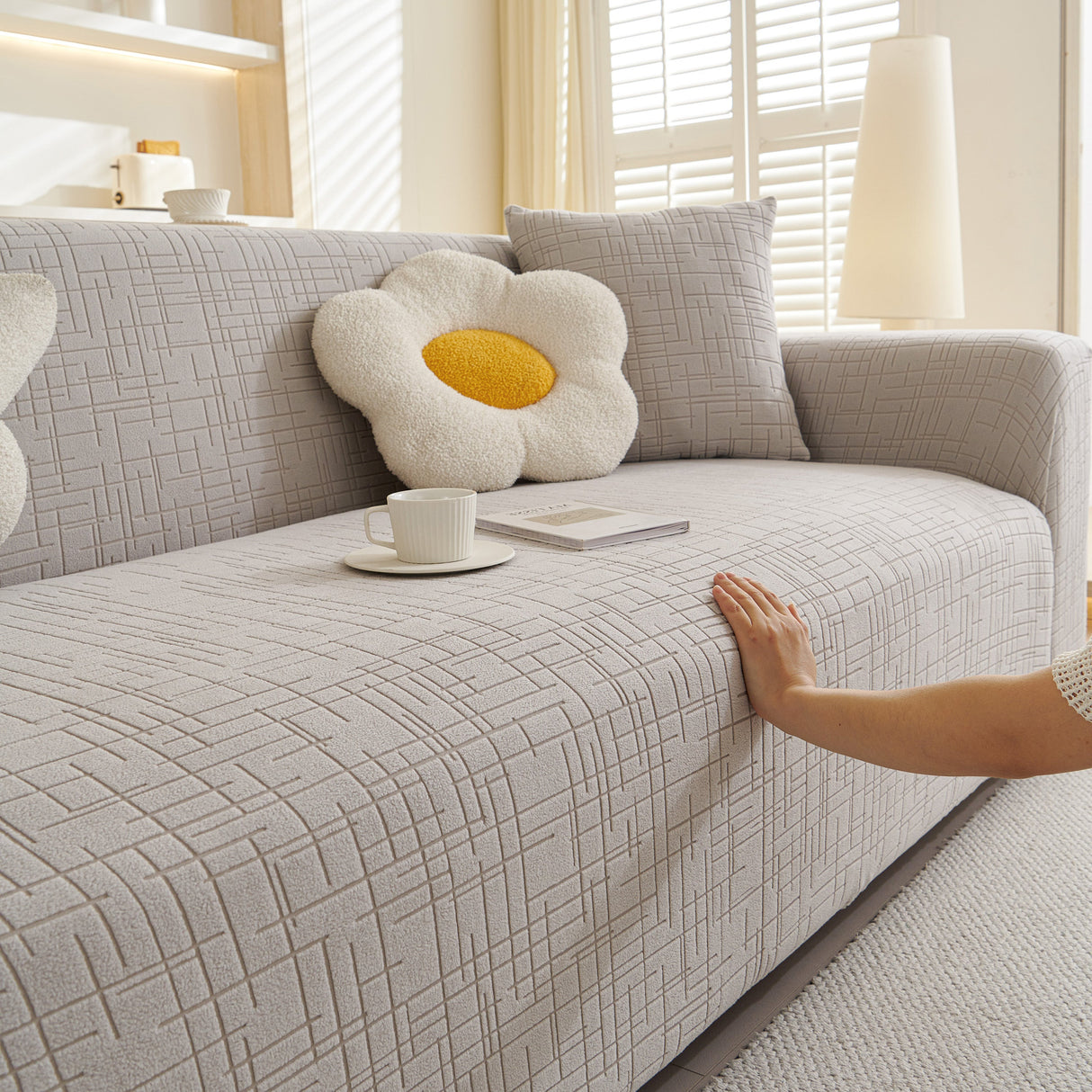Embossed Lines Couch Covers Stretchable Non-Slip & Washable Sofa Slipcovers