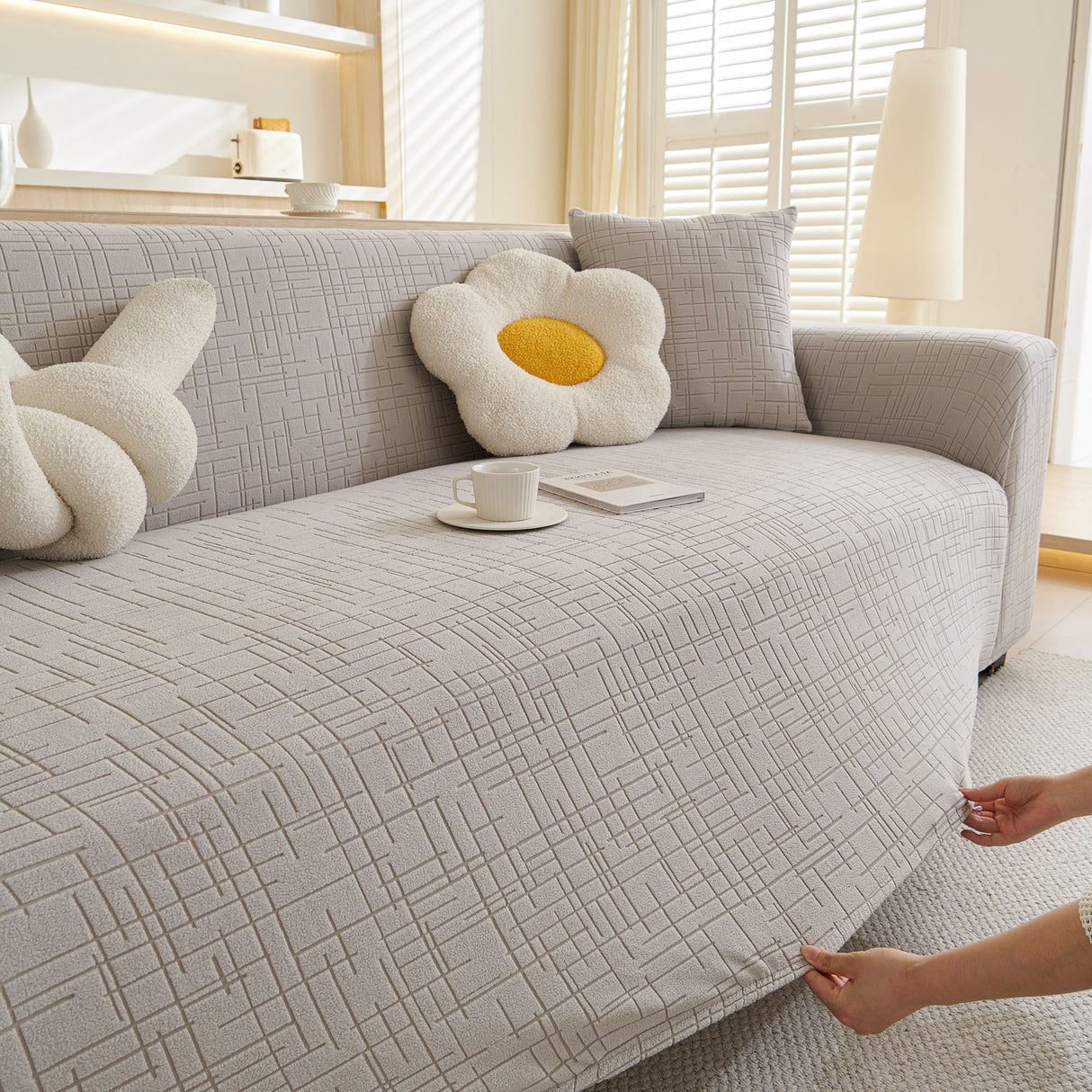 Embossed Lines Couch Covers Stretchable Non-Slip & Washable Sofa Slipcovers