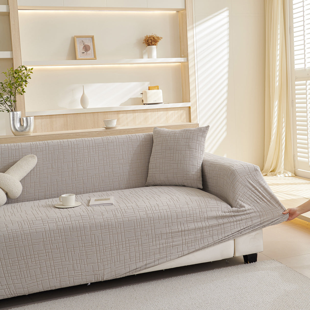 Embossed Lines Couch Covers Stretchable Non-Slip & Washable Sofa Slipcovers