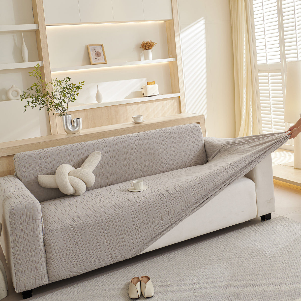 Embossed Lines Couch Covers Stretchable Non-Slip & Washable Sofa Slipcovers