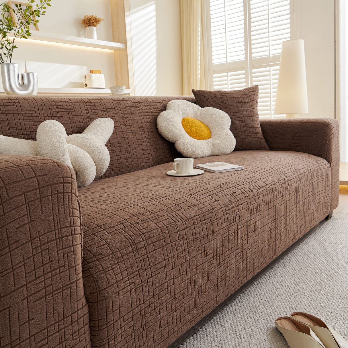 Embossed Lines Couch Covers Stretchable Non-Slip & Washable Sofa Slipcovers