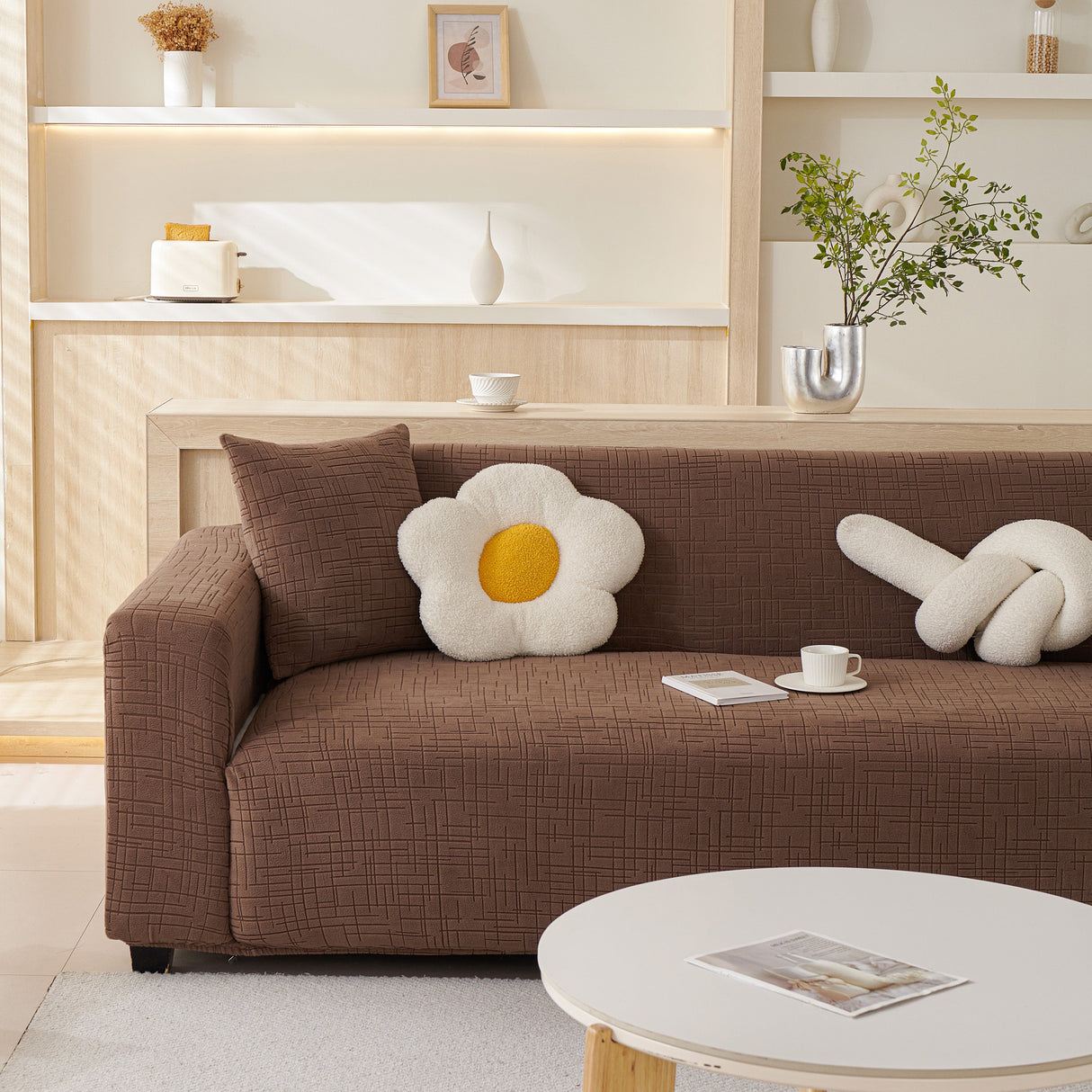 Embossed Lines Couch Covers Stretchable Non-Slip & Washable Sofa Slipcovers