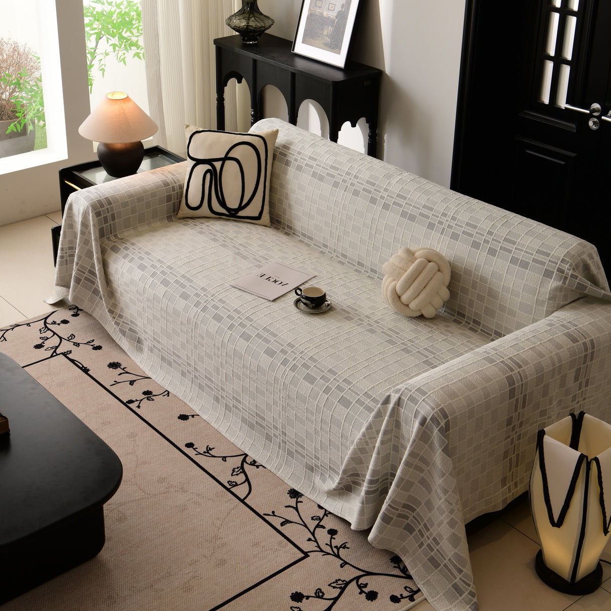 Sofa Cover Throw with Subtle Textured Stripes Lightweight Smooth Couch Slipcover