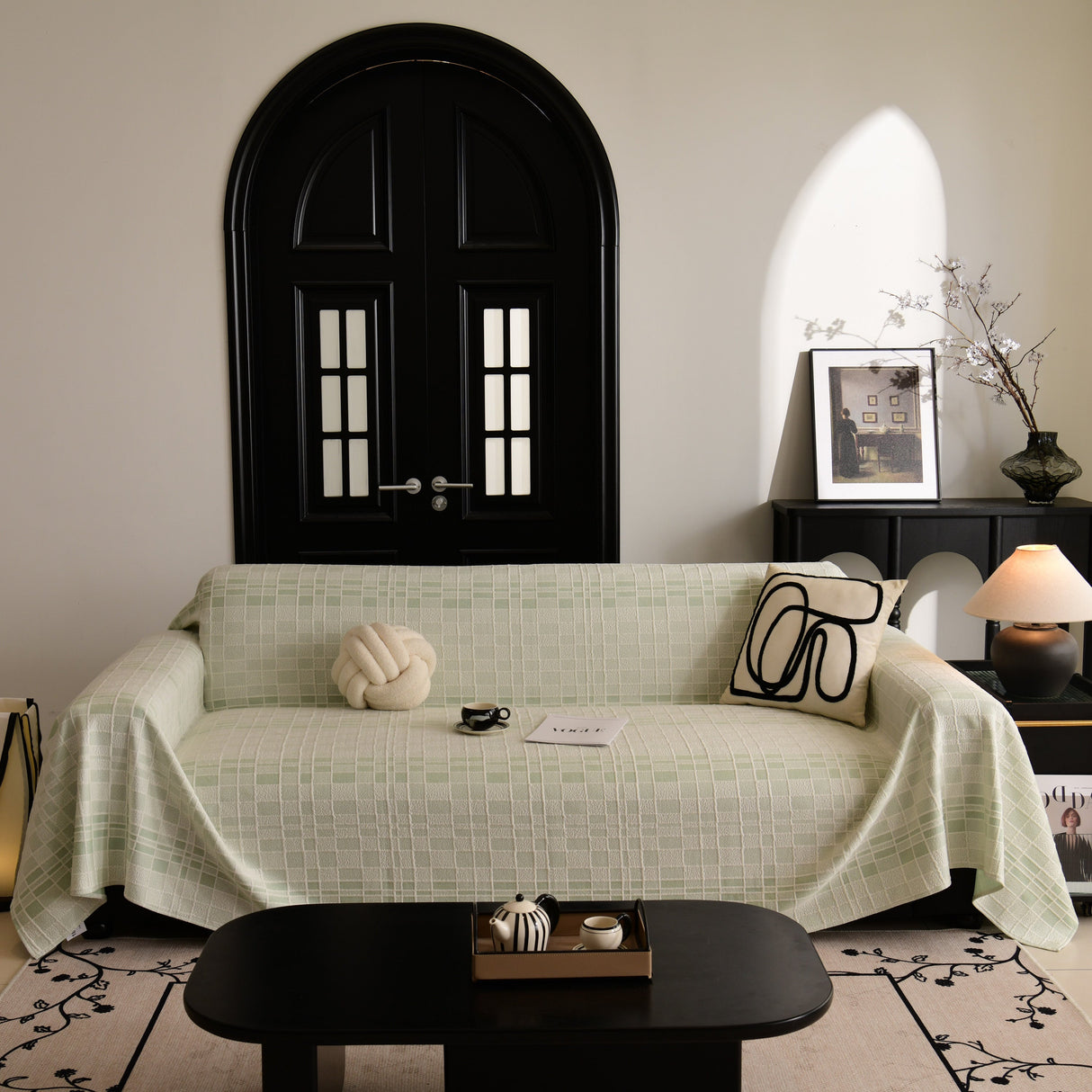 Sofa Cover Throw with Subtle Textured Stripes Lightweight Smooth Couch Slipcover