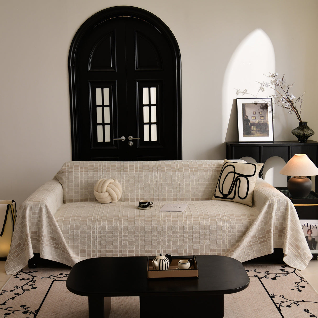 Sofa Cover Throw with Subtle Textured Stripes Lightweight Smooth Couch Slipcover