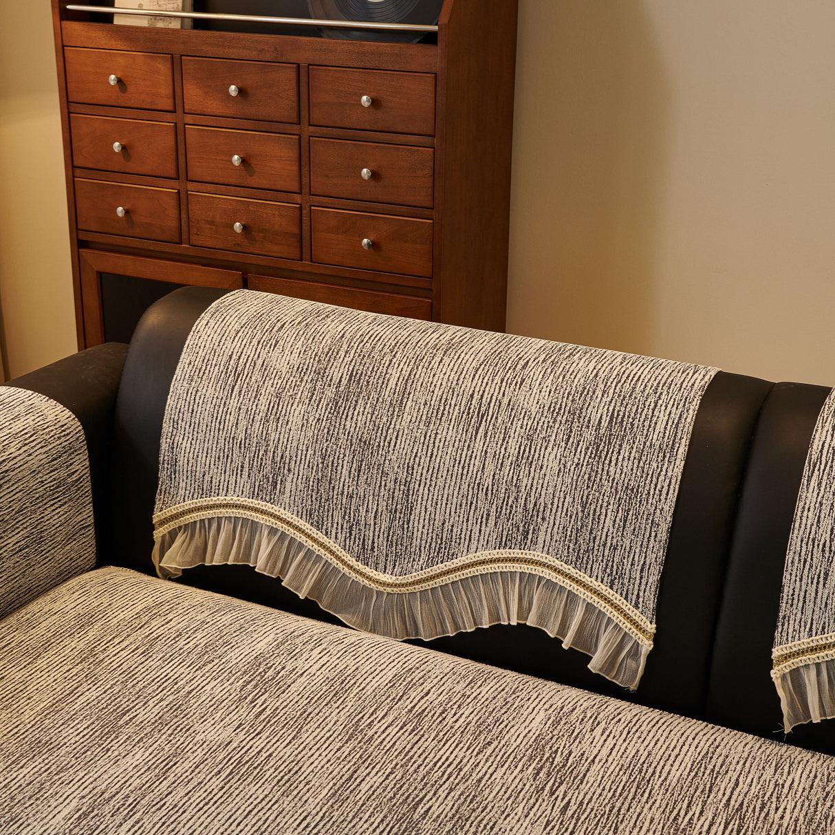 French Vintage Style Couch Cover with Skirt, Non-Slip Sectional Furniture Covers