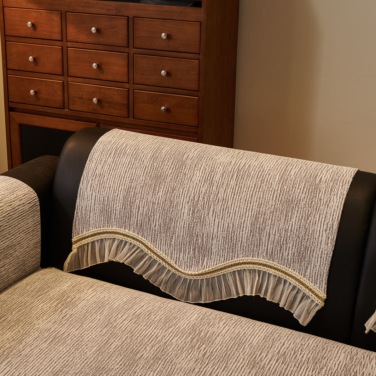 French Vintage Style Couch Cover with Skirt, Non-Slip Sectional Furniture Covers